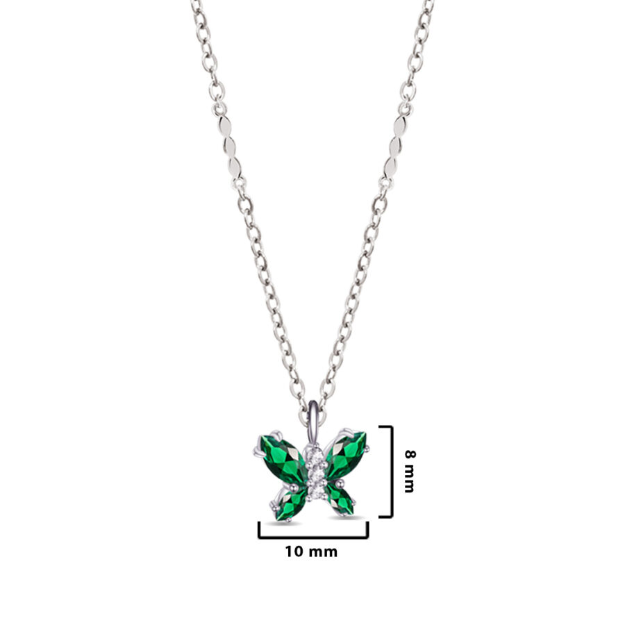 Sterling Silver Marquise Emerald Color Stones Butterfly Necklace - Image 2