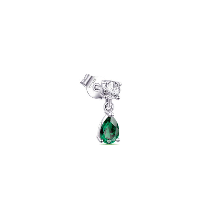 round stone stud earring with dangling emerald color pear shape stone. - Image 3