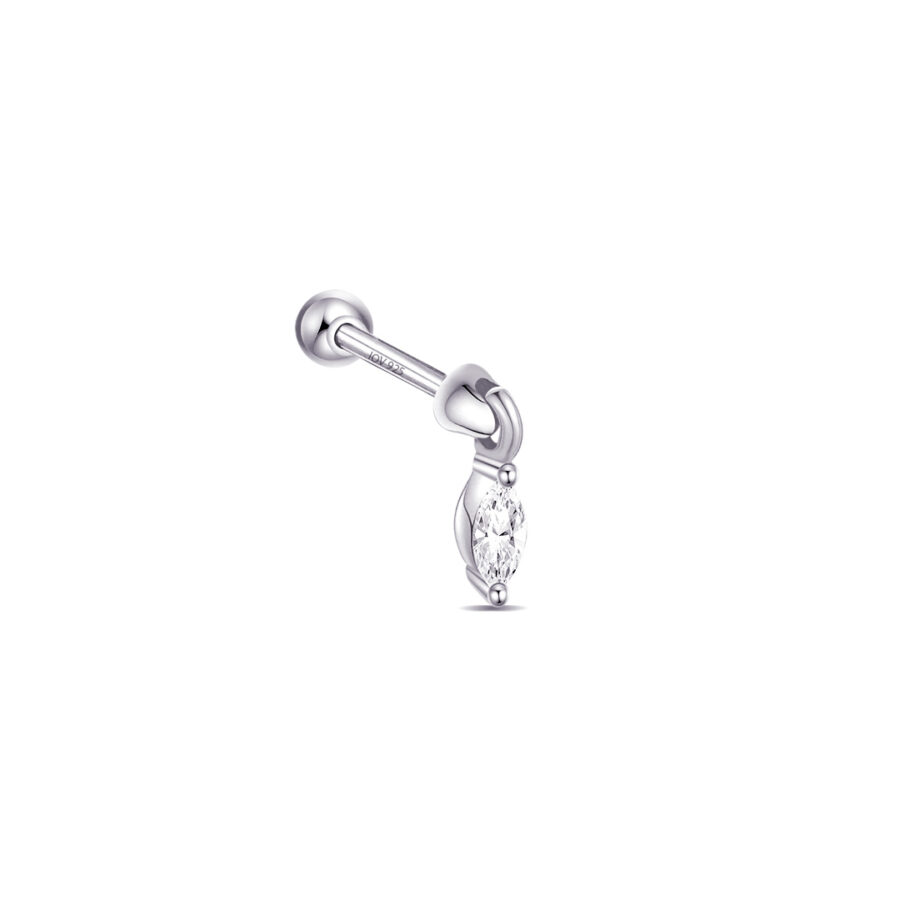 movable dangling marquise stone ball-back earring. - Image 3