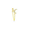 crescent shape stud earring with dangling chain.