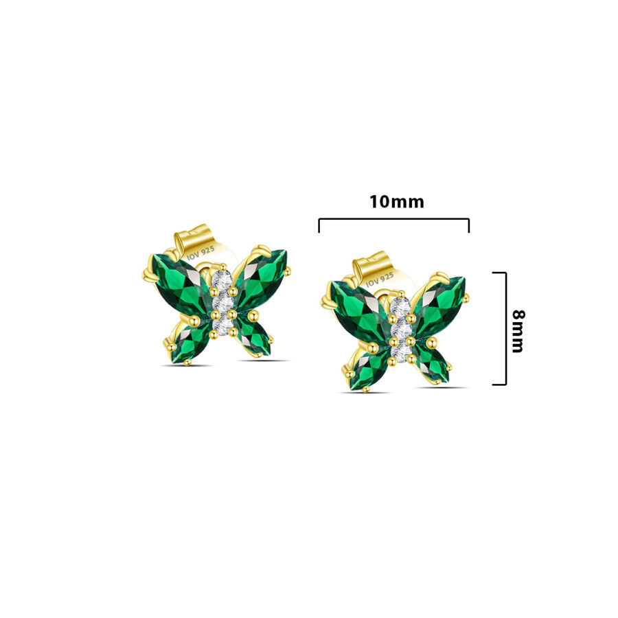 Sterling Silver Marquise Emerald Color Stones Butterfly Stud Earrings - Image 2