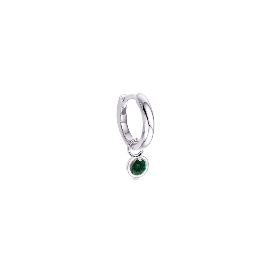 Plain hoop with dangling emerald color CZ stone in a bezel setting. - Image 4