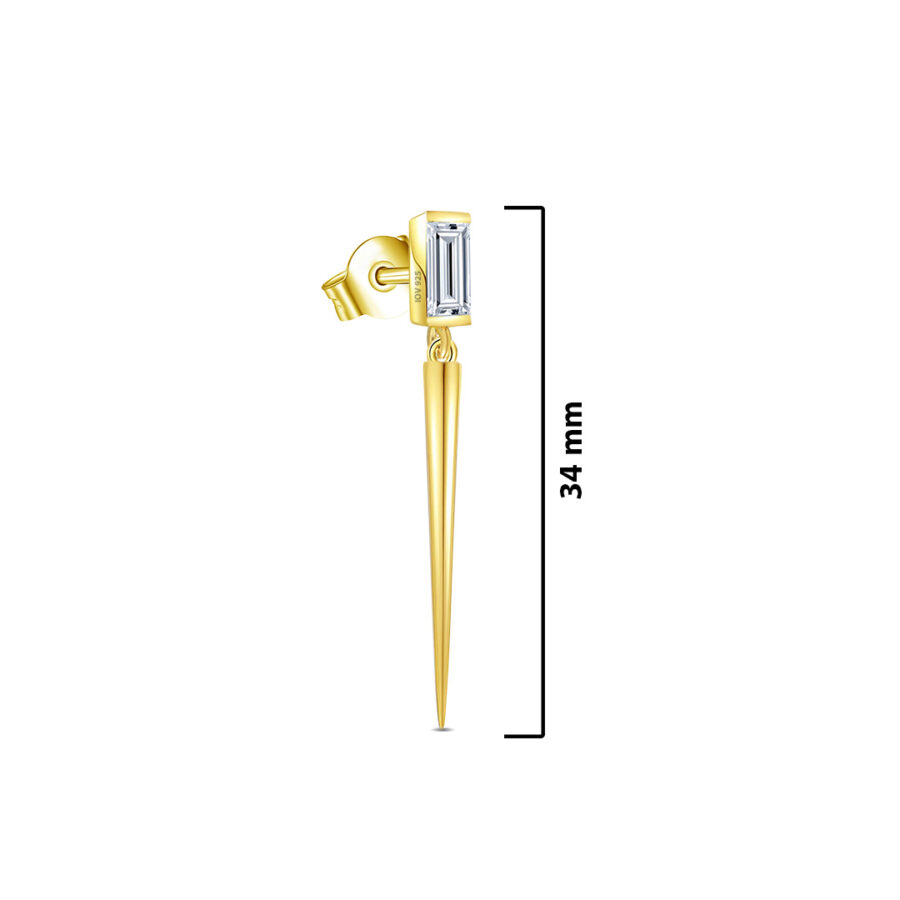 Baguette stone stud earring with dangling cone shape. - Image 2