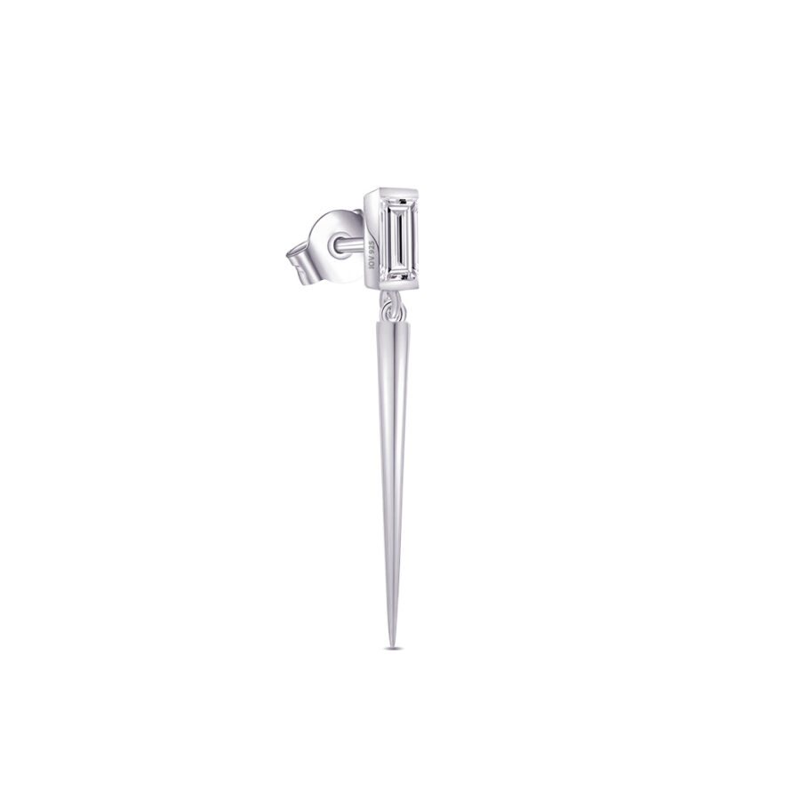 Baguette stone stud earring with dangling cone shape. - Image 3