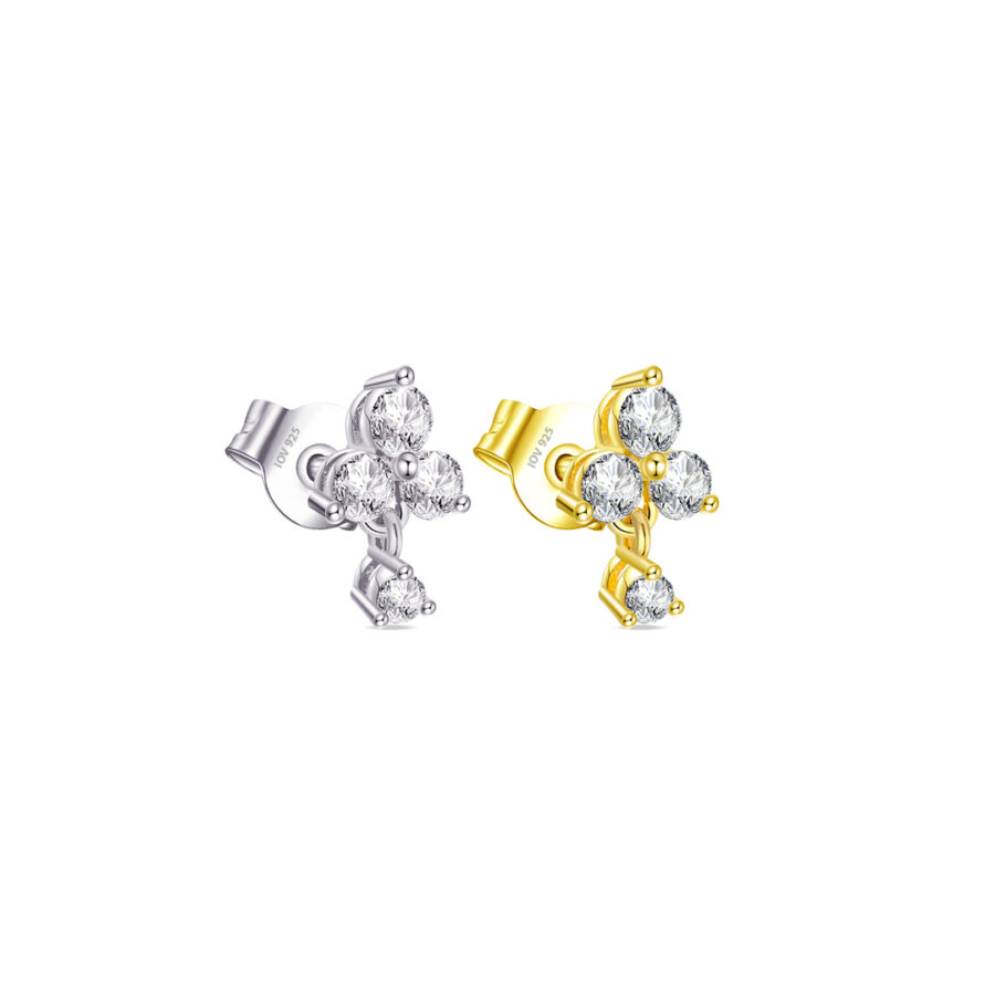 small three round stones with dangling single stone stud earring.