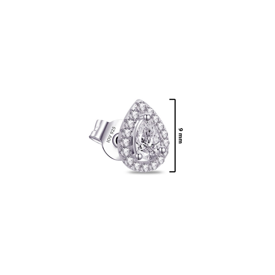 pear shape CZ stone in a halo setting stud earring. - Image 2