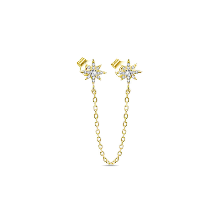 double star chain-linked stud earring.