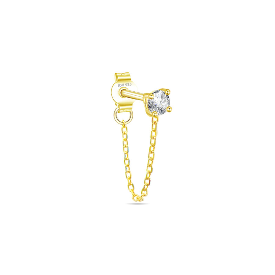 single stud CZ stone with back dangling chain. - Image 2