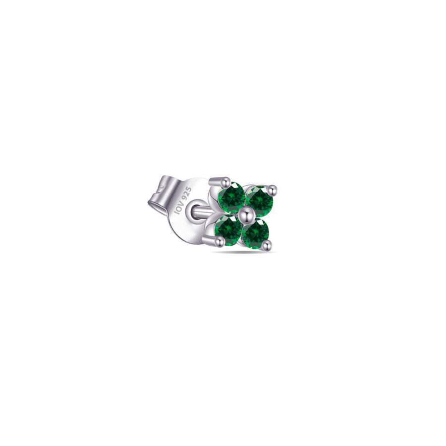 cluster of four CZ emerald color round stones stud earring. - Image 4