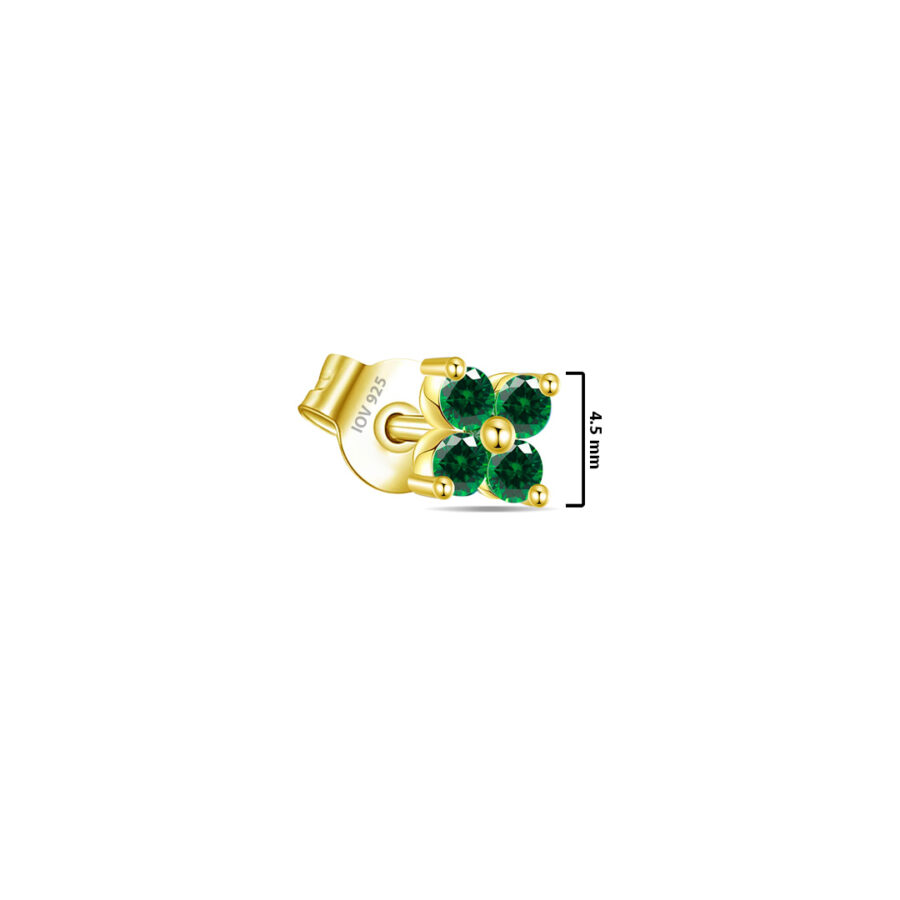cluster of four CZ emerald color round stones stud earring. - Image 3