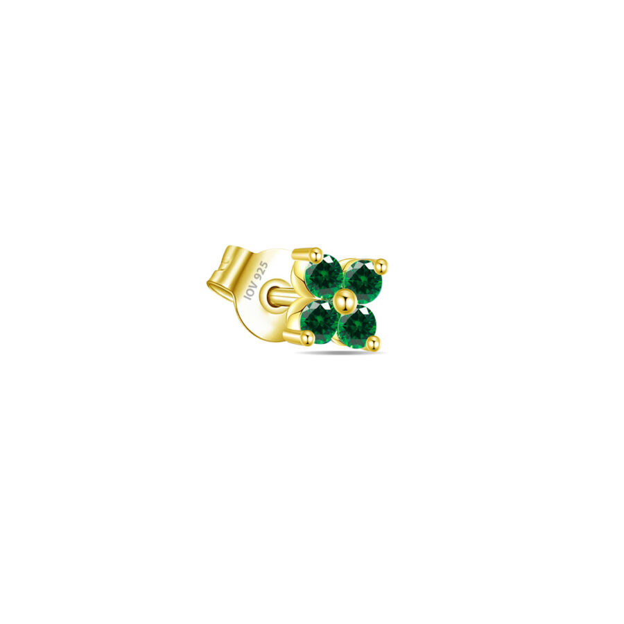 cluster of four CZ emerald color round stones stud earring. - Image 5