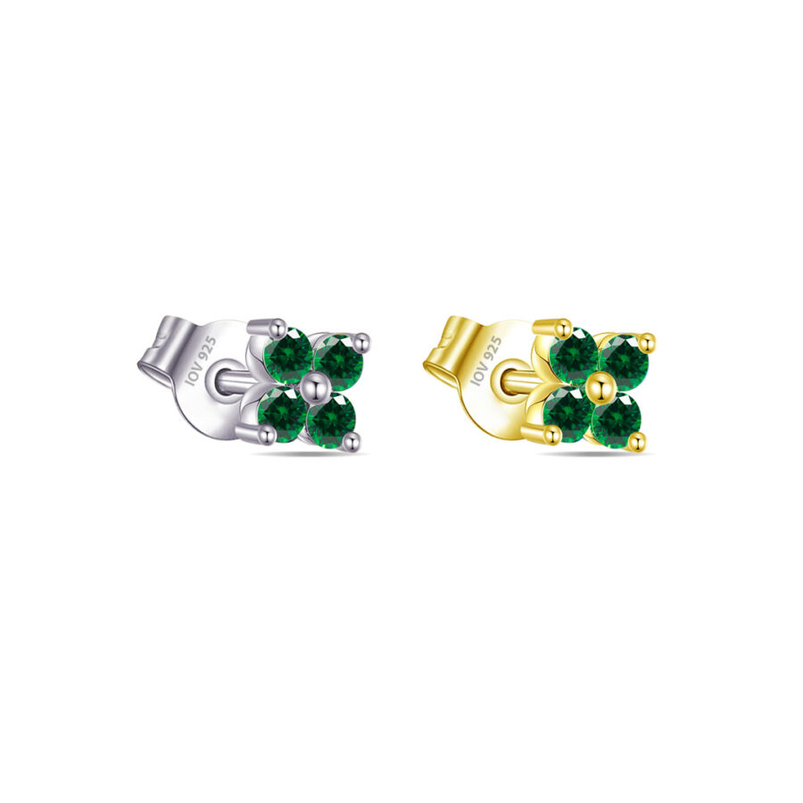 cluster of four CZ emerald color round stones stud earring.
