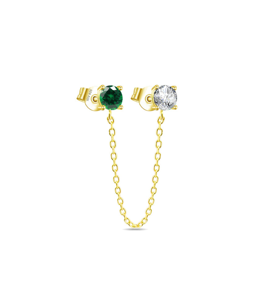 emerald and white color stud earring chain-linked stud earring.