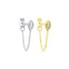 CZ marquise in a bezel setting stud earring with dangling chain linked to stud.