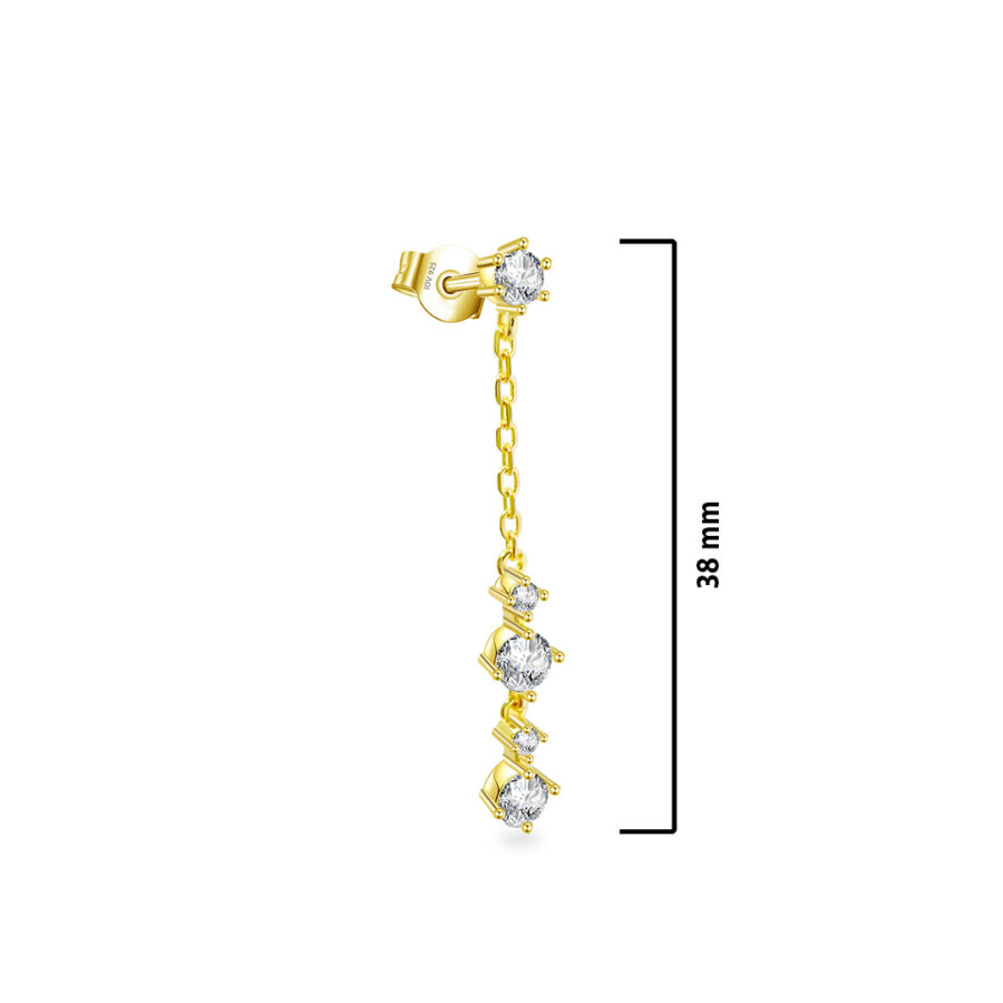 dangling chain earring with round CZ stones stud earring. - Image 2