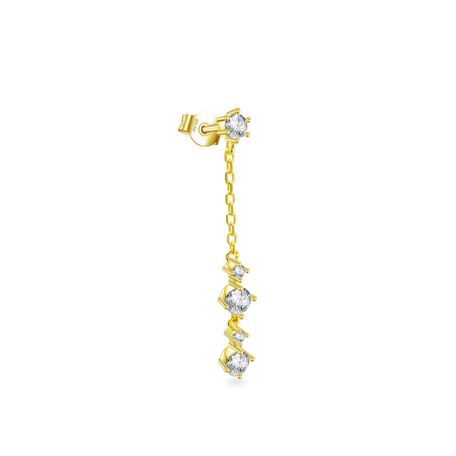 dangling chain earring with round CZ stones stud earring. - Image 3