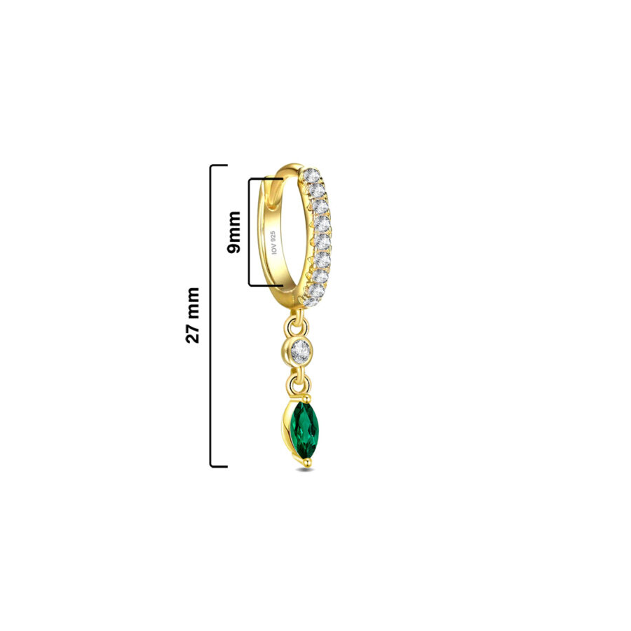 huggie CZ hoop earring with dangling round and marquise stones. - Image 2