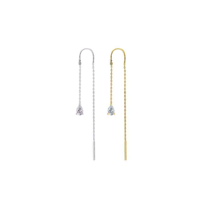threader earring with dangling pear shape CZ stone.