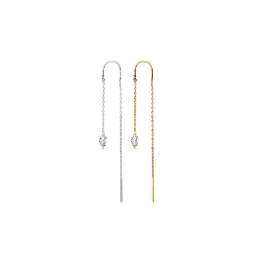 threader earring with dangling marquise shape CZ stone.