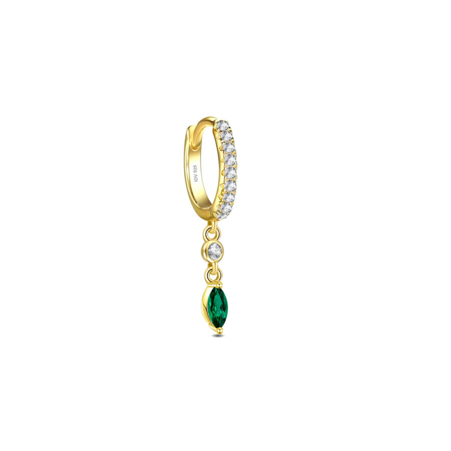 huggie CZ hoop earring with dangling round and marquise stones. - Image 4