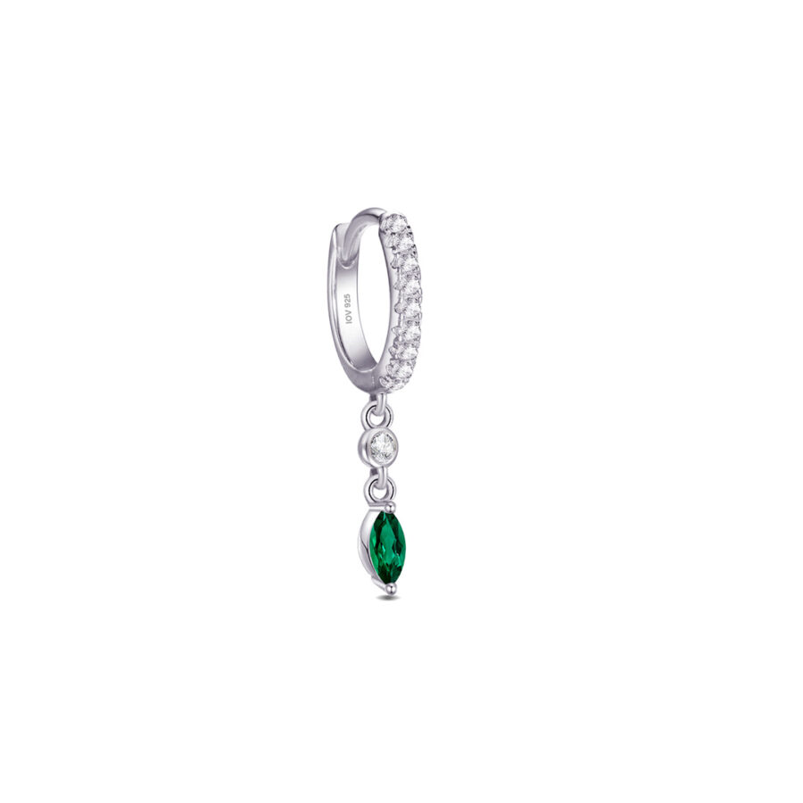 huggie CZ hoop earring with dangling round and marquise stones. - Image 6