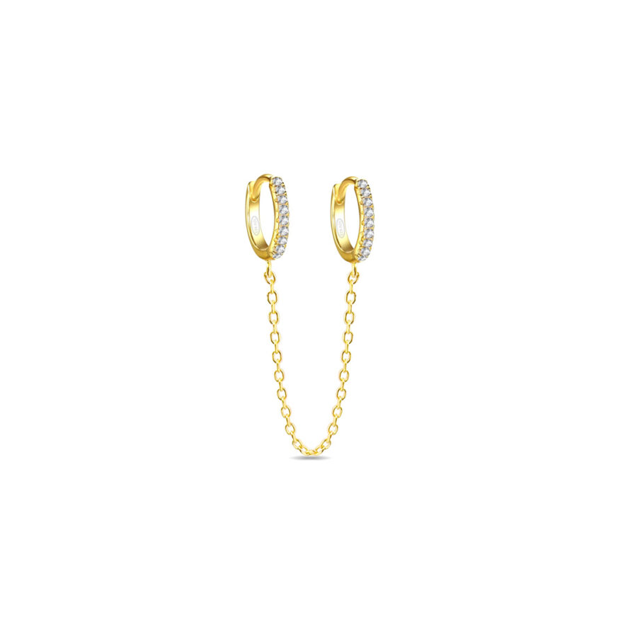 double cz huggie hoop linked chain earring.