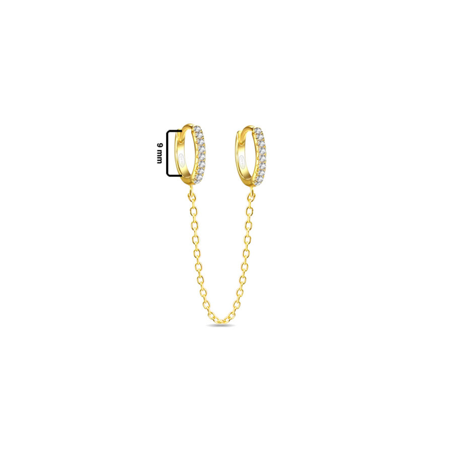 double cz huggie hoop linked chain earring. - Image 2