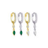 huggie CZ hoop earring with dangling round and marquise stones.