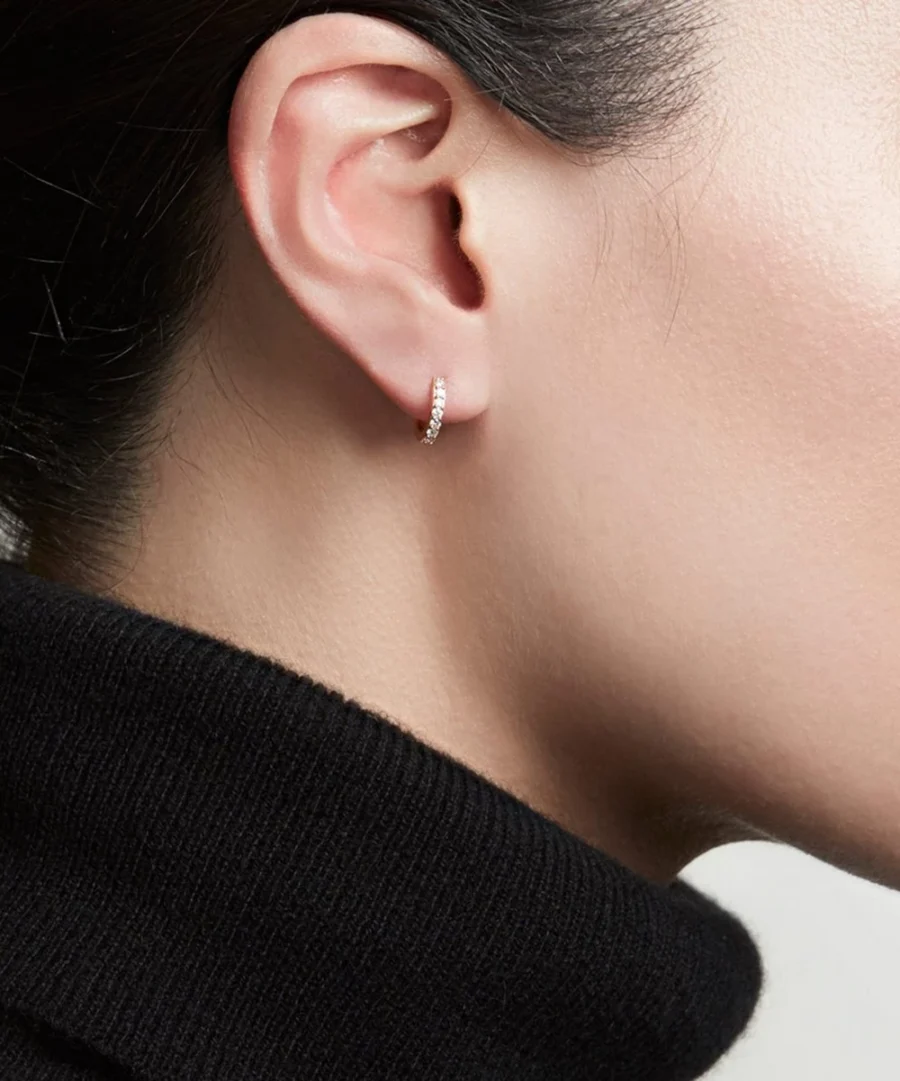 7mm full round CZ huggie hoop earring. - Image 2