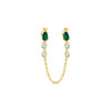 emerald color CZ double stud chain-linked earrings.