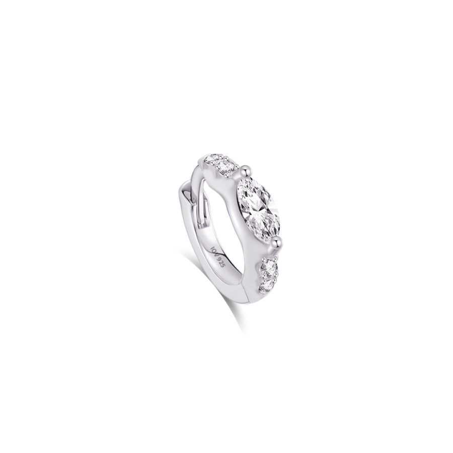 8mm huggie CZ hoop earring with marquise stone. - Image 3