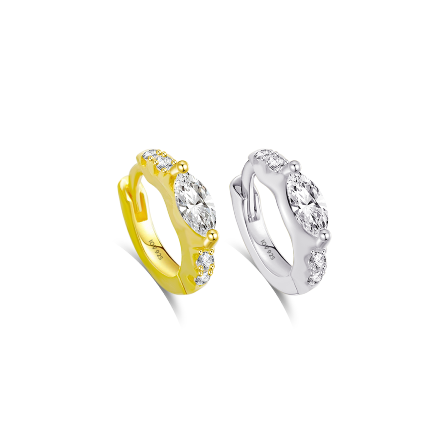 8mm huggie CZ hoop earring with marquise stone.