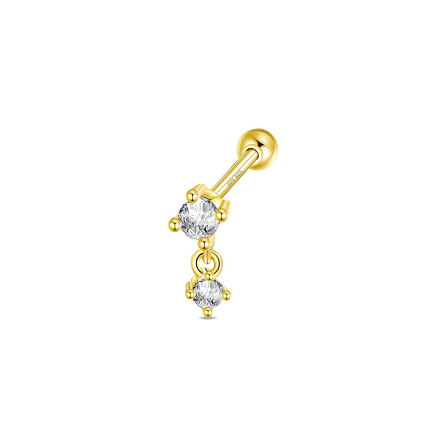 dangling two stone in a prong setting ball-back piercing earring. - Image 4
