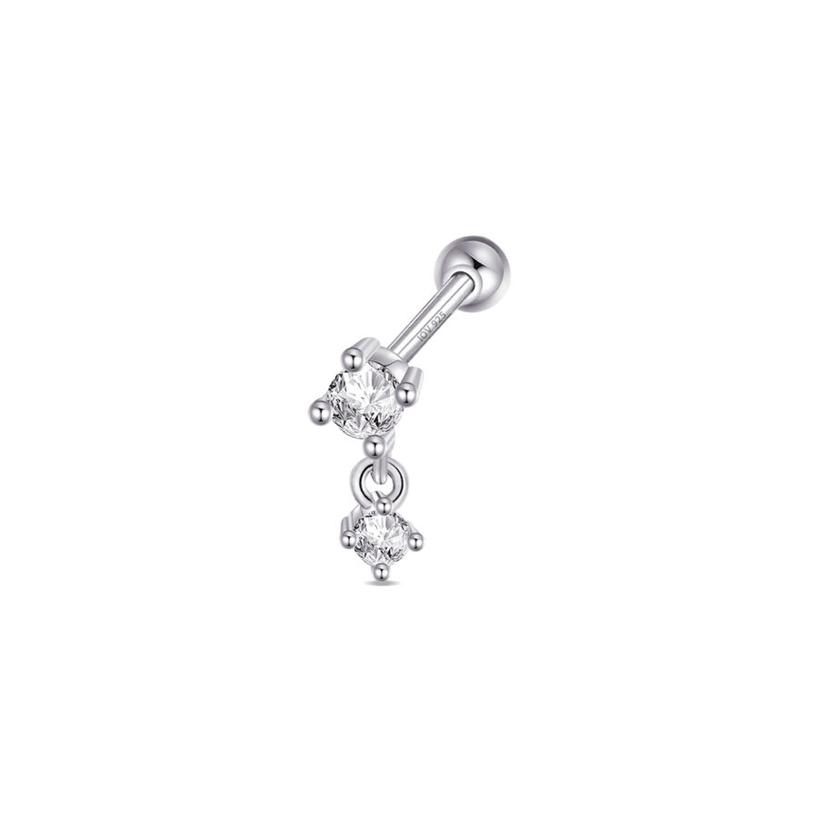 dangling two stone in a prong setting ball-back piercing earring. - Image 3