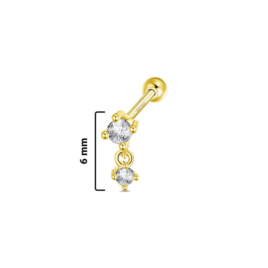 dangling two stone in a prong setting ball-back piercing earring. - Image 2