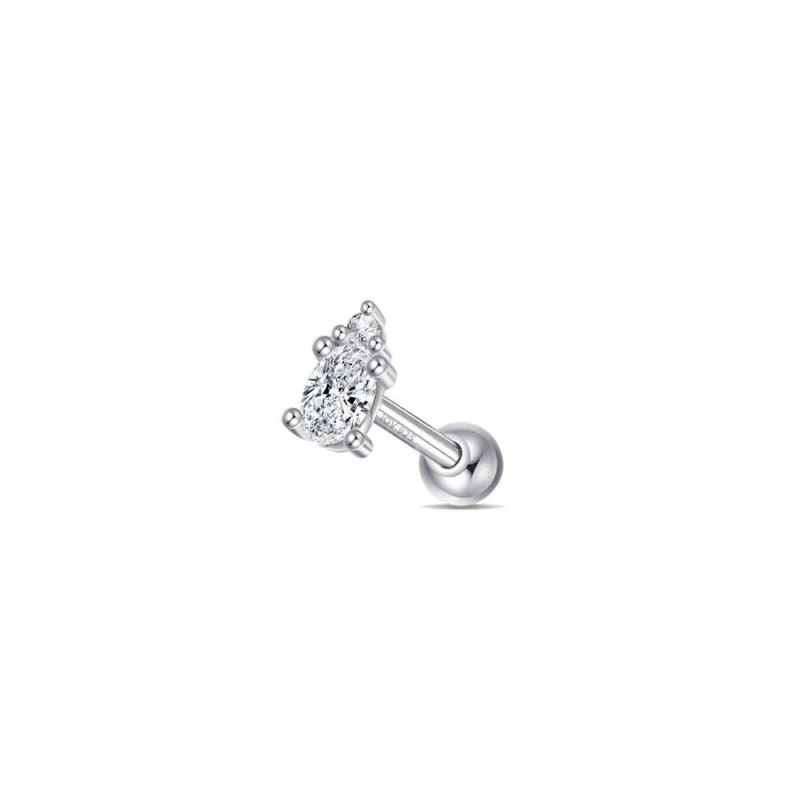 Oval and Round CZ stone ball-back piercing earring. - Image 3