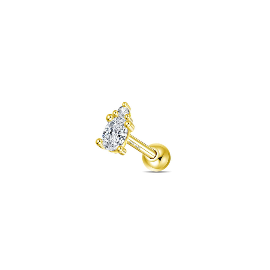 Oval and Round CZ stone ball-back piercing earring. - Image 4