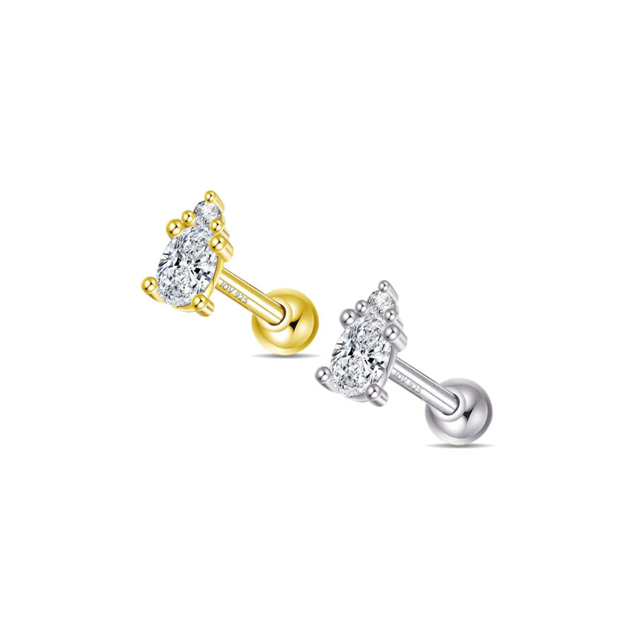 Oval and Round CZ stone ball-back piercing earring.
