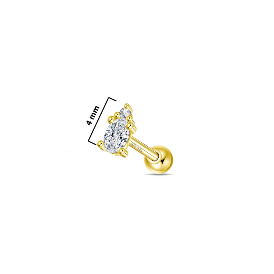 Oval and Round CZ stone ball-back piercing earring. - Image 2