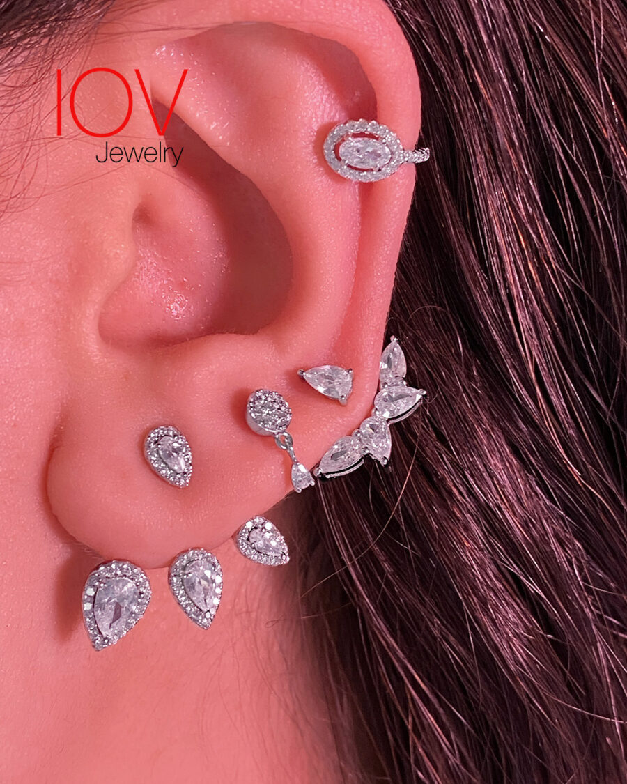 Back and front pear shape stones earring. - Image 3