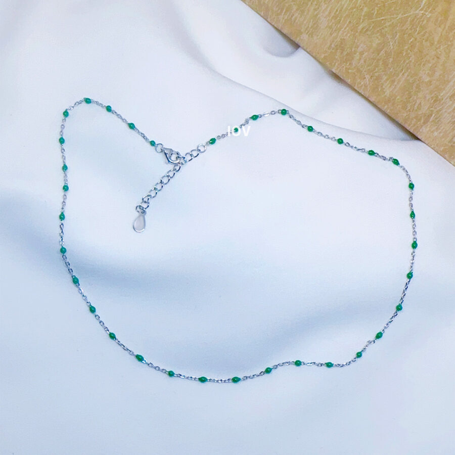 Green and blue enamel beads chain necklace. - Image 3