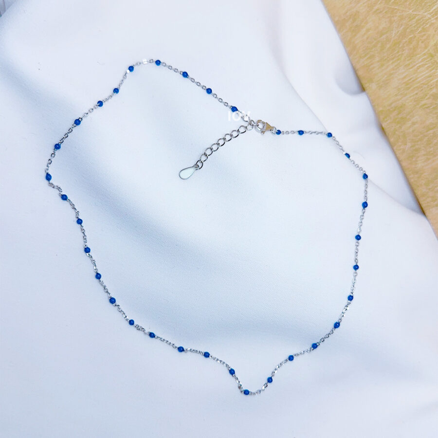 Green and blue enamel beads chain necklace. - Image 2