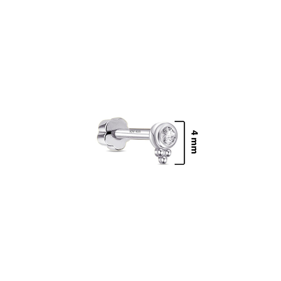 CZ white stone in a bezel setting with three small balls. - Image 2