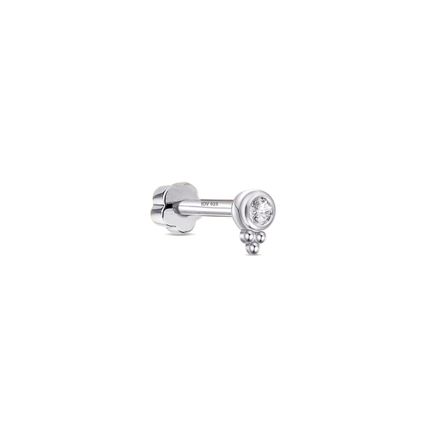 CZ white stone in a bezel setting with three small balls. - Image 4