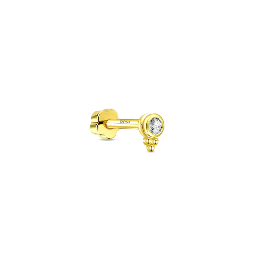 CZ white stone in a bezel setting with three small balls. - Image 3