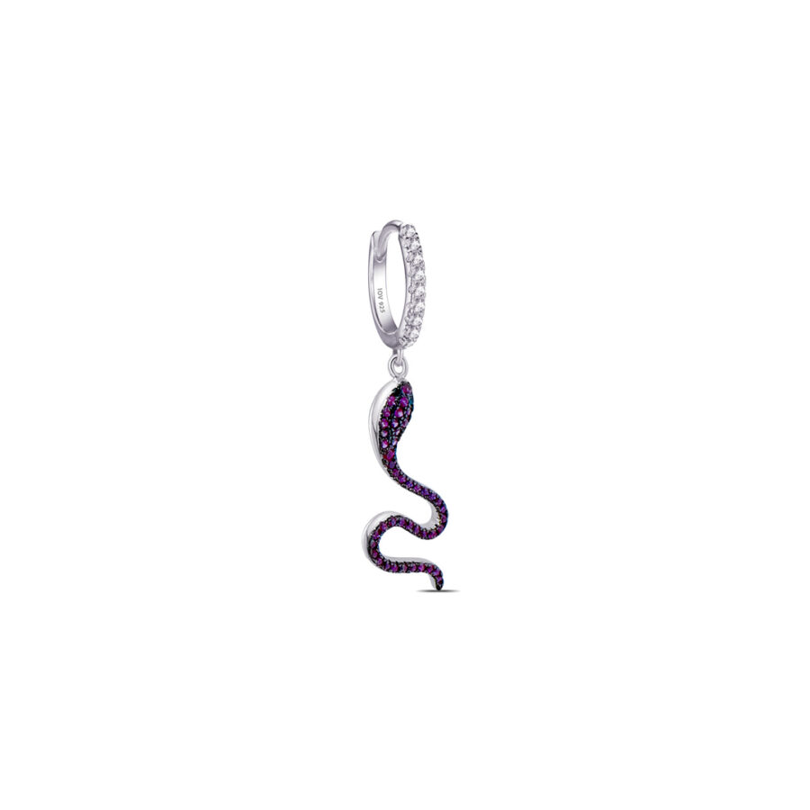 CZ ruby color snake hoop earring.
