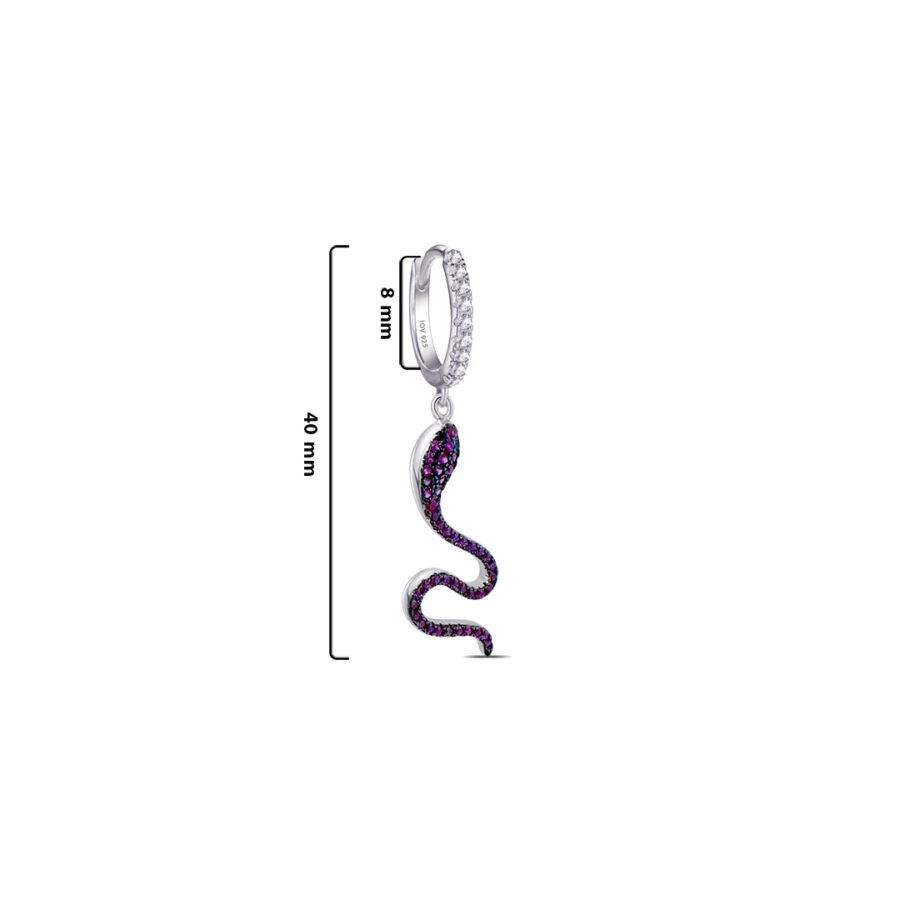 CZ ruby color snake hoop earring. - Image 2