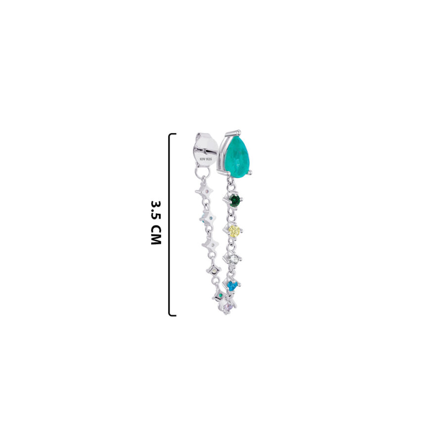 back and front dangling chain earring studded with colored CZ stones. - Image 2