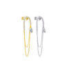 Long double chain dangling earring with pear shape CZ stone.