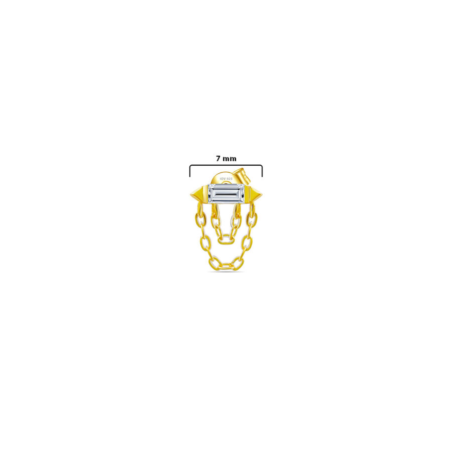 bar shape stud earring with double dangling chains. - Image 3